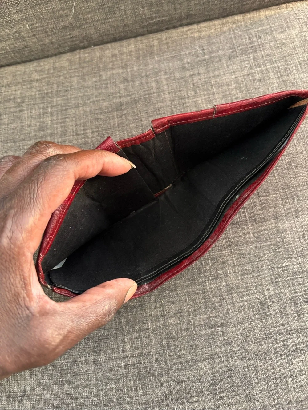 Vintage Men's Cowhide Leather Bifold Wallet - Red